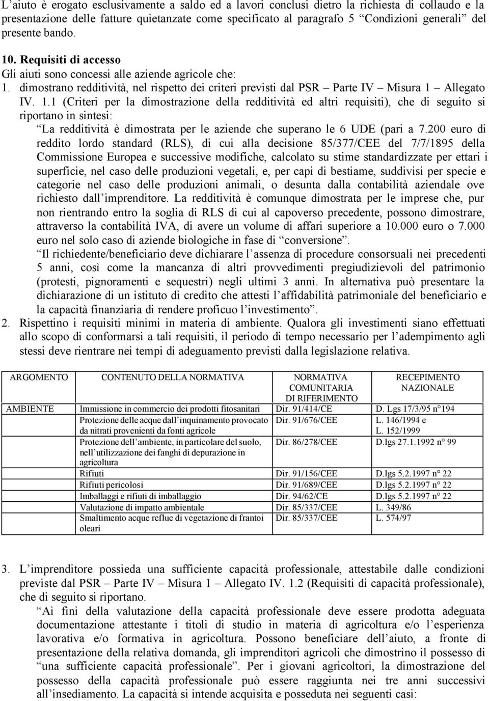 . Requisiti di accesso Gli aiuti sono concessi alle aziende agricole che: 1.