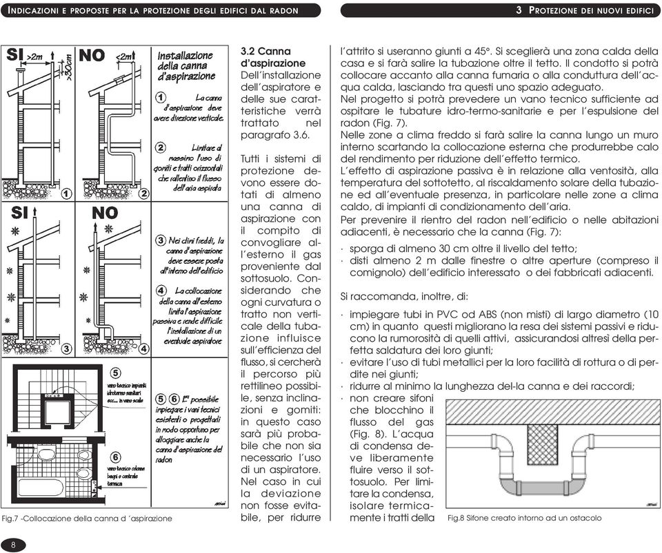 Considerando che ogni curvatura o tratto non verticale della tubazione influisce sull efficienza del flusso, si cercherà il percorso più rettilineo possibile, senza inclinazioni e gomiti: in questo