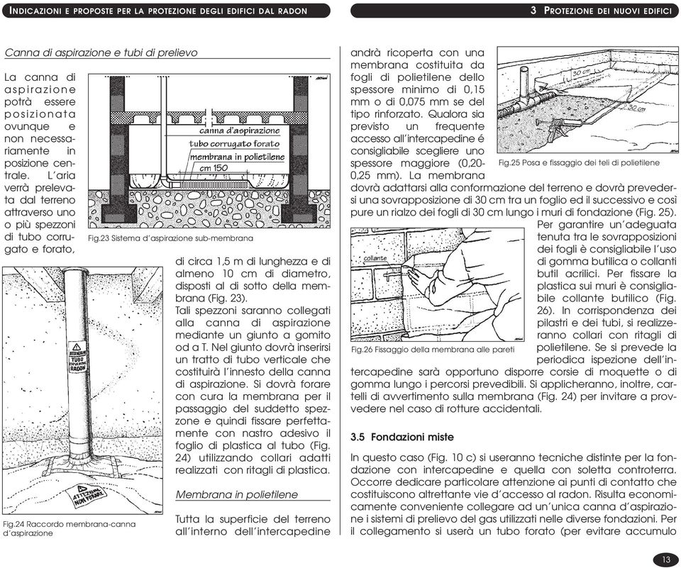 23 Sistema d aspirazione sub-membrana di circa 1,5 m di lunghezza e di almeno 10 cm di diametro, disposti al di sotto della membrana (Fig. 23).