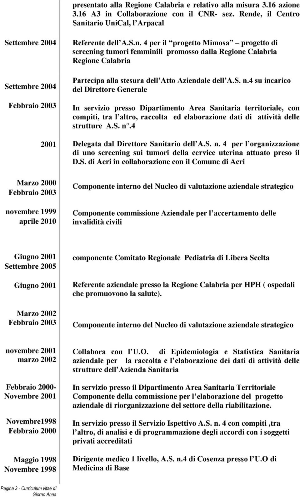 S. n.4 su incarico del Direttore Generale In servizio presso Dipartimento Area Sanitaria territoriale, con compiti, tra l altro, raccolta ed elaborazione dati di attività delle strutture A.S. n.4 Delegata dal Direttore Sanitario dell A.