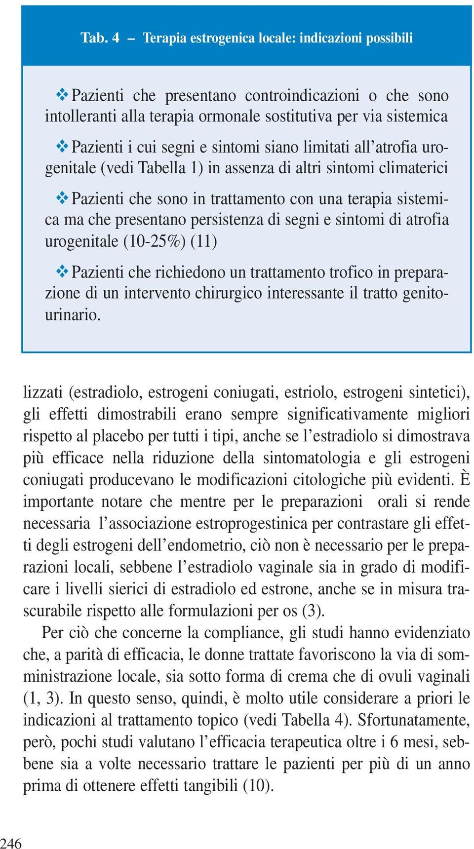 segni e sintomi di atrofia urogenitale (10-25%) (11) Pazienti che richiedono un trattamento trofico in preparazione di un intervento chirurgico interessante il tratto genitourinario.