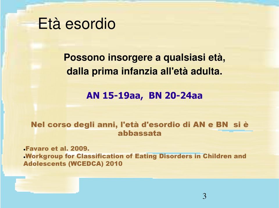 AN 15-19aa, 19aa, BN 20-24aa 24aa Nel corso degli anni, l'età d'esordio