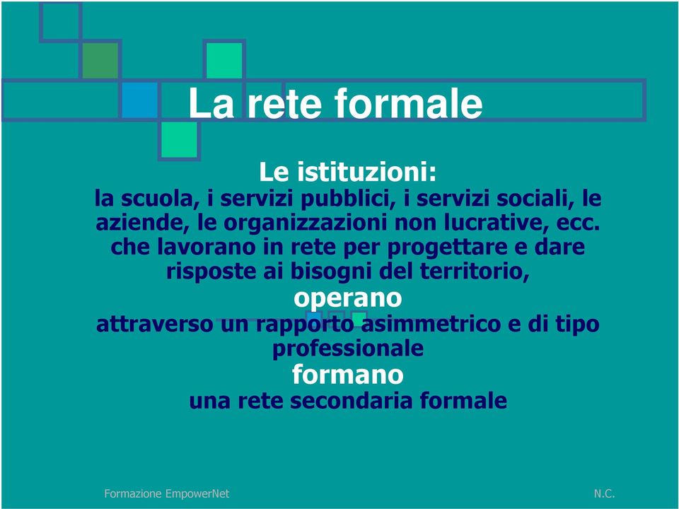 che lavorano in rete per progettare e dare risposte ai bisogni del territorio,