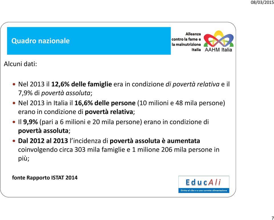 Il 9,9% (pari a 6 milioni e 20 mila persone) erano in condizione di povertà assoluta; Dal 2012 al 2013 l incidenza di