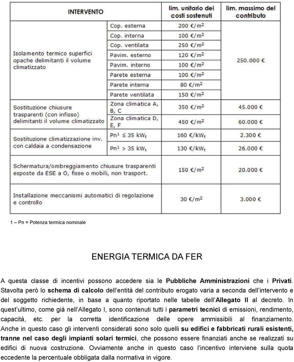 In quest ultimo, come già nell Allegato I, sono contenuti tutti i parametri tecnici di emissioni, rendimento, capacità, etc. per la corretta identificazione delle opere ammissibili al finanziamento.