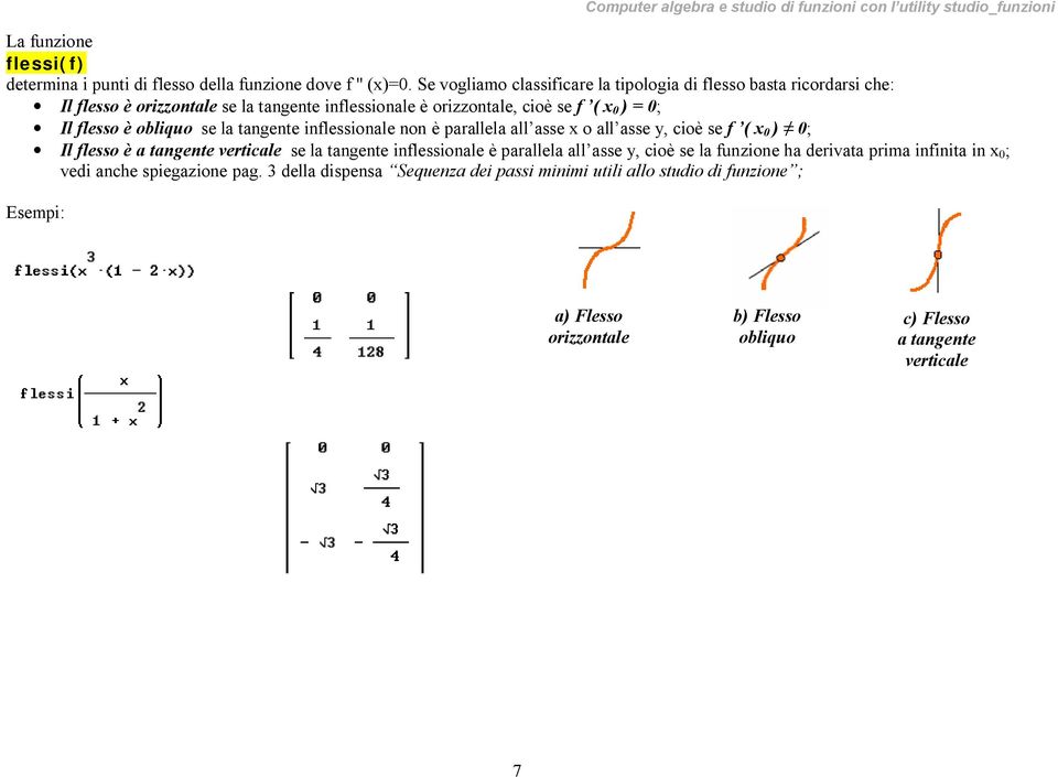 flesso è obliquo se la tangente inflessionale non è parallela all asse x o all asse y, cioè se f ( x 0 ) 0; Il flesso è a tangente verticale se la tangente