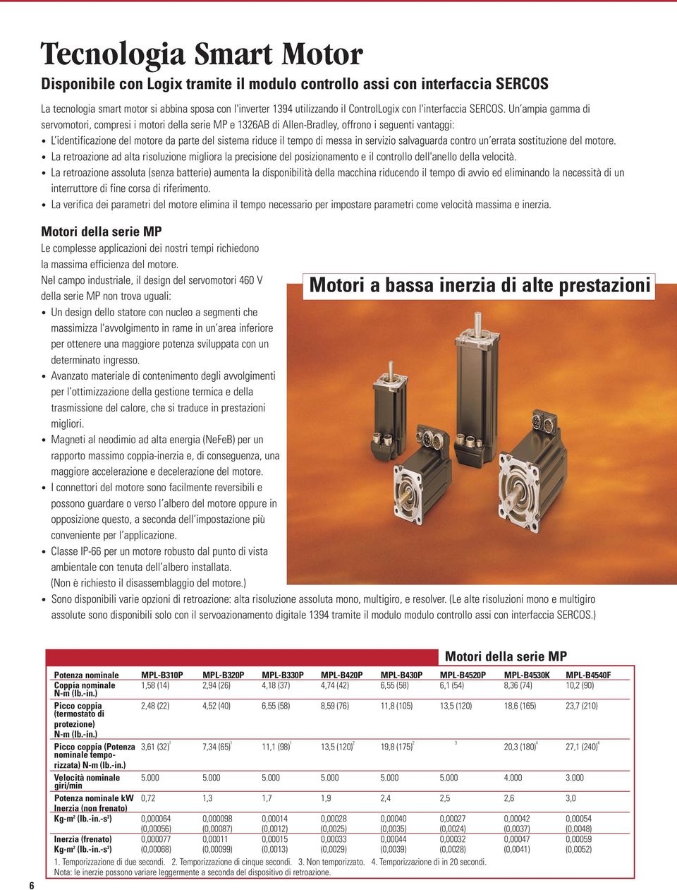 Un ampia gamma di servomotori, compresi i motori della serie MP e 1326AB di Allen-Bradley, offrono i seguenti vantaggi: L identificazione del motore da parte del sistema riduce il tempo di messa in