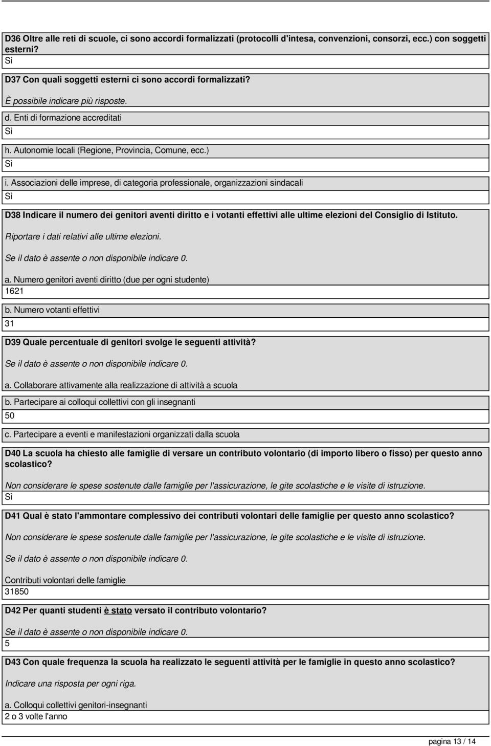 Associazioni delle imprese, di categoria professionale, organizzazioni sindacali D38 Indicare il numero dei genitori aventi diritto e i votanti effettivi alle ultime elezioni del Consiglio di