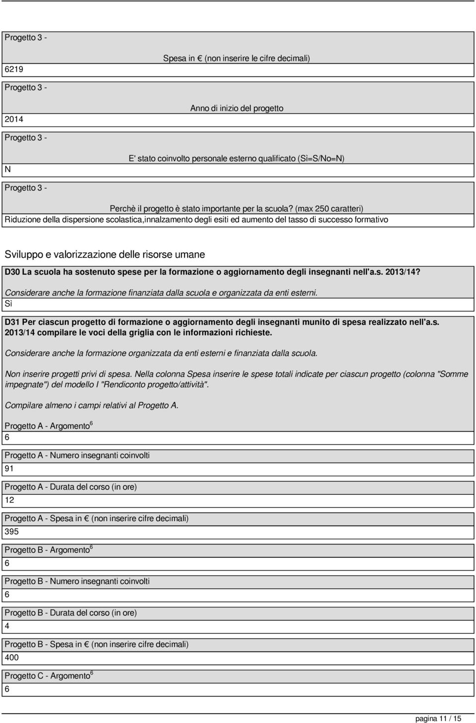 (max 250 caratteri) Riduzione della dispersione scolastica,innalzamento degli esiti ed aumento del tasso di successo formativo Sviluppo e valorizzazione delle risorse umane D30 La scuola ha sostenuto