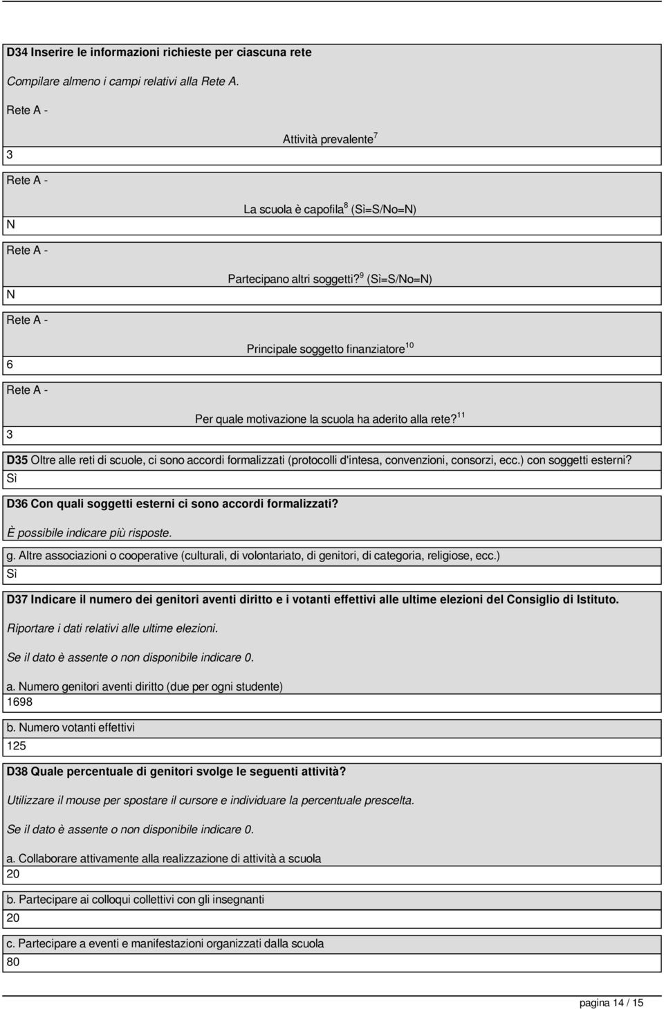 9 (=S/No=N) Rete A - 6 Principale soggetto finanziatore 10 Rete A - 3 Per quale motivazione la scuola ha aderito alla rete?