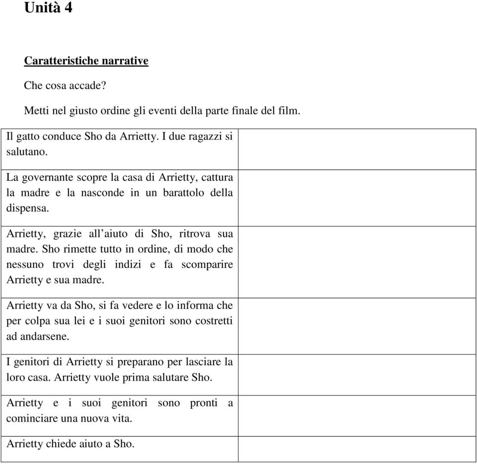 Sho rimette tutto in ordine, di modo che nessuno trovi degli indizi e fa scomparire Arrietty e sua madre.