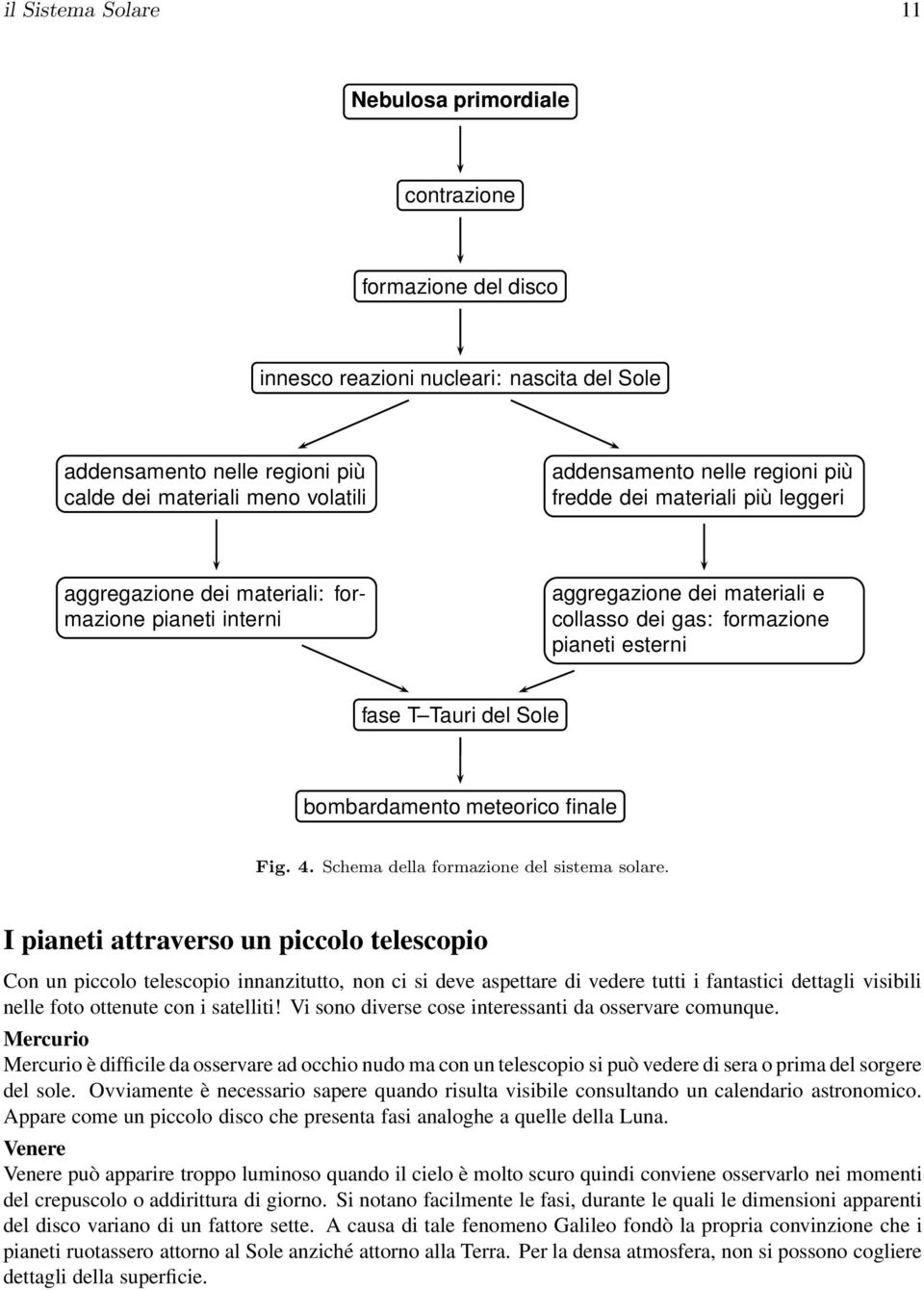 Sole bombardamento meteorico finale Fig. 4. Schema della formazione del sistema solare.
