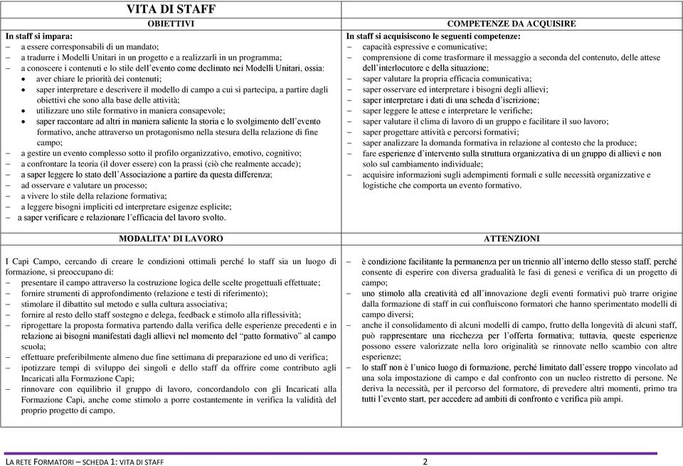 sono alla base delle attività; utilizzare uno stile formativo in maniera consapevole; saper raccontare ad altri in maniera saliente la storia e lo svolgimento dell evento formativo, anche attraverso