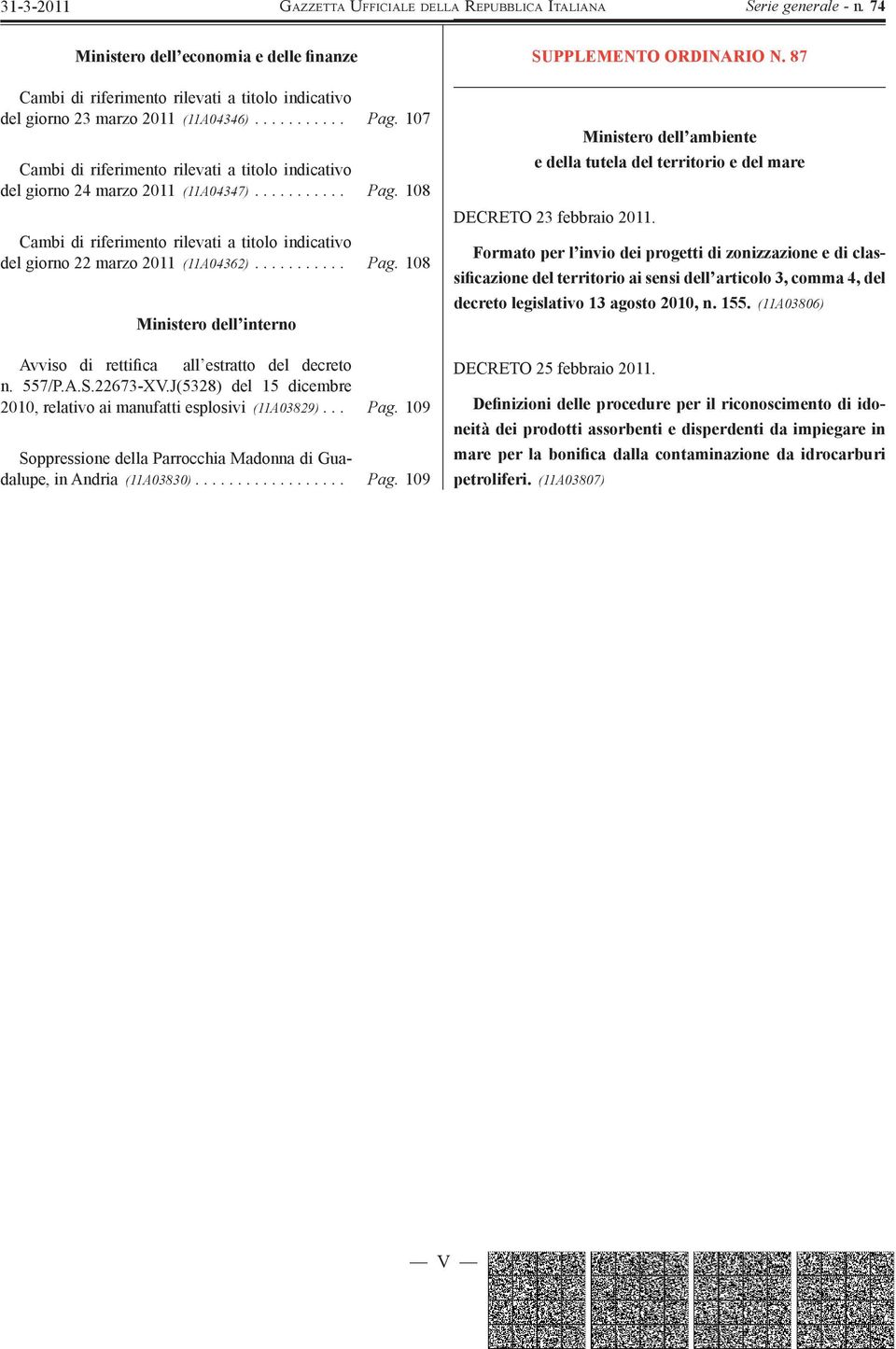 87 Ministero dell ambiente e della tutela del territorio e del mare DECRETO 23 febbraio 2011.