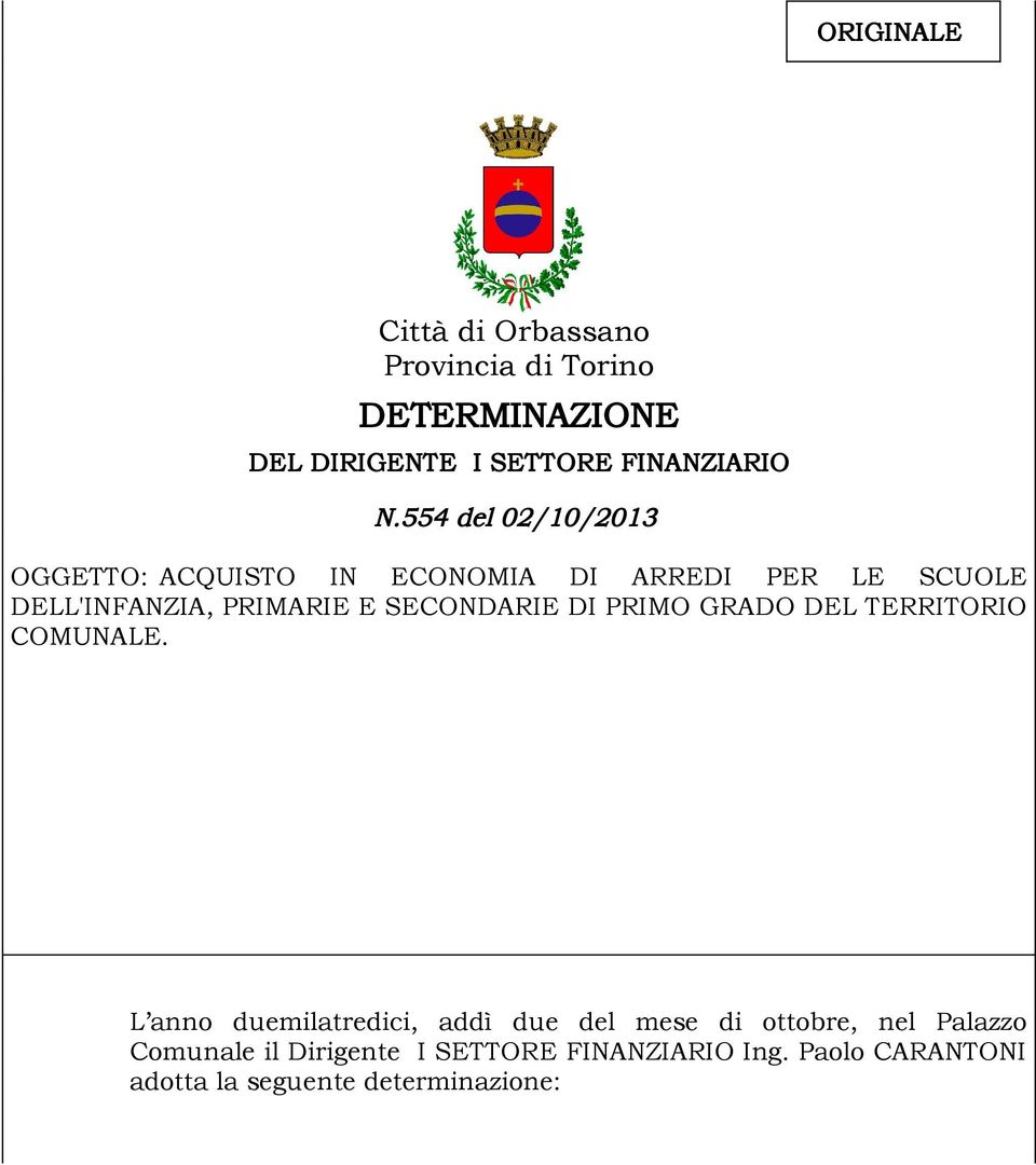 SECONDARIE DI PRIMO GRADO DEL TERRITORIO COMUNALE.