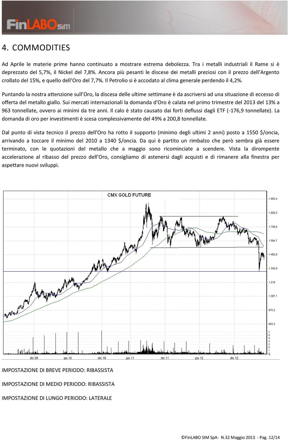 Puntando la nostra attenzione sull Oro, la discesa delle ultime settimane è da ascriversi ad una situazione di eccesso di offerta del metallo giallo.