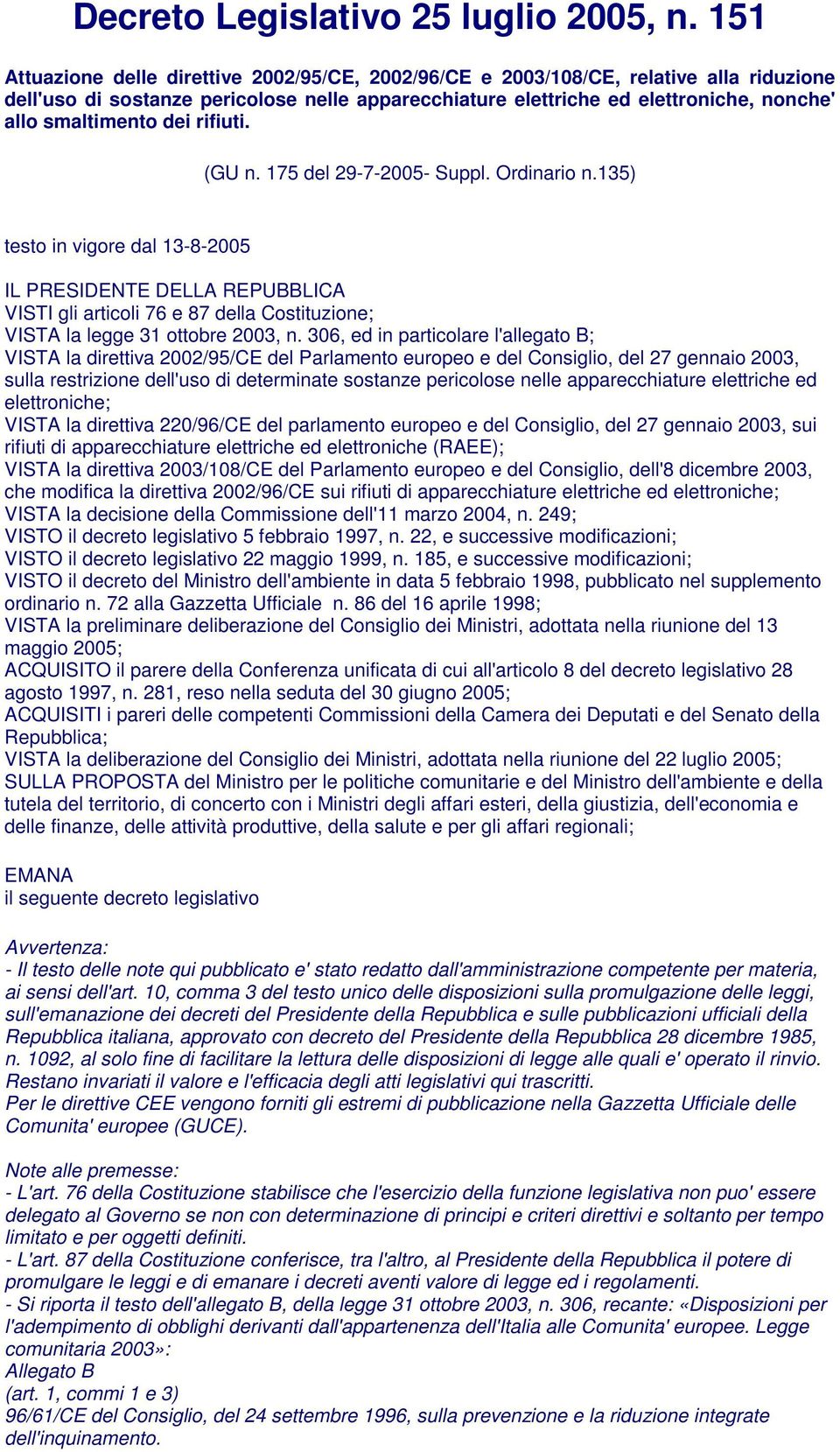 dei rifiuti. (GU n. 175 del 29-7-2005- Suppl. Ordinario n.