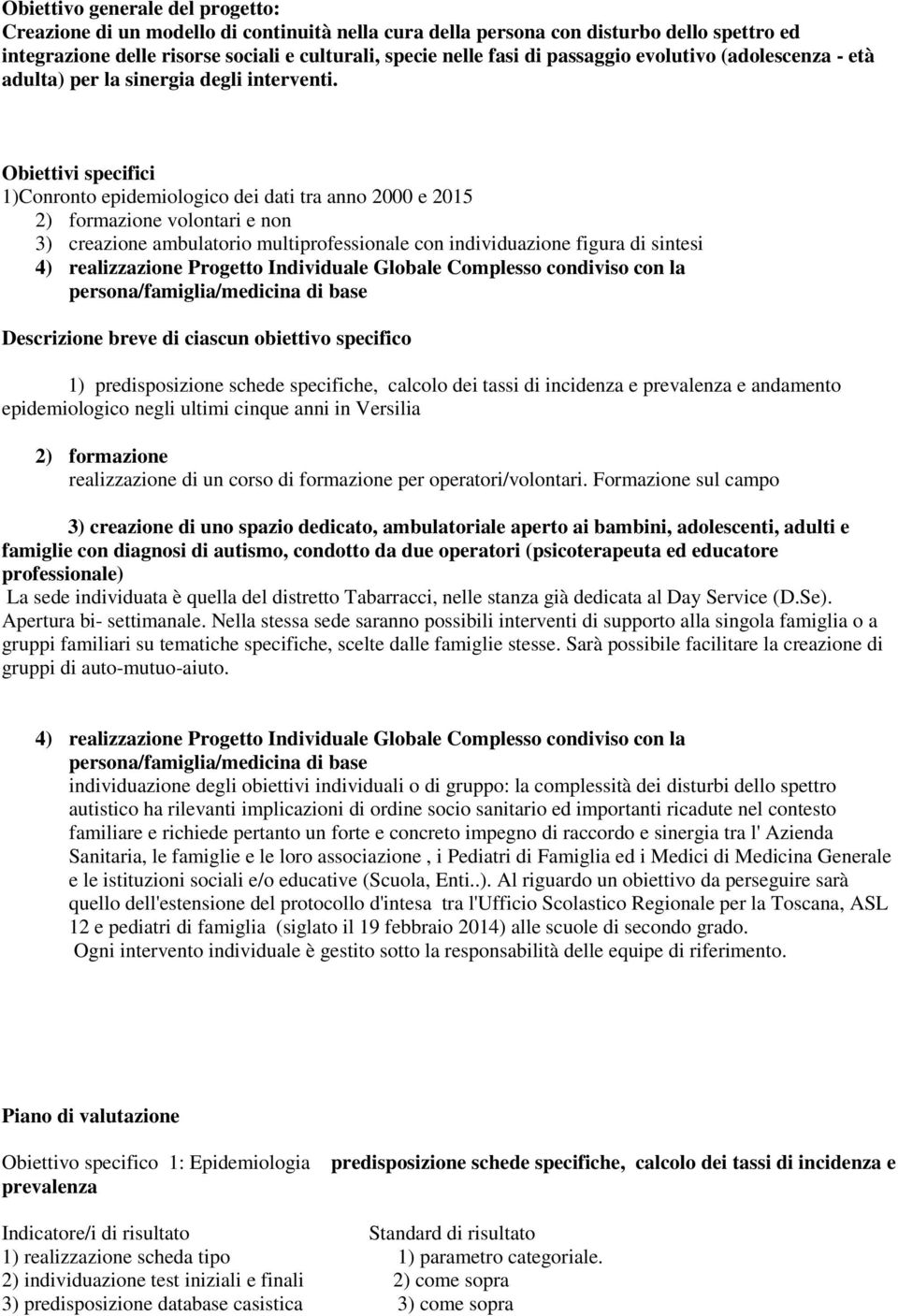 Obiettivi specifici 1)Conronto epidemiologico dei dati tra anno 2000 e 2015 2) formazione volontari e non 3) creazione ambulatorio multiprofessionale con individuazione figura di sintesi 4)