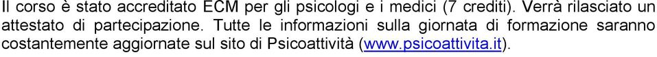 Tutte le informazioni sulla giornata di formazione saranno