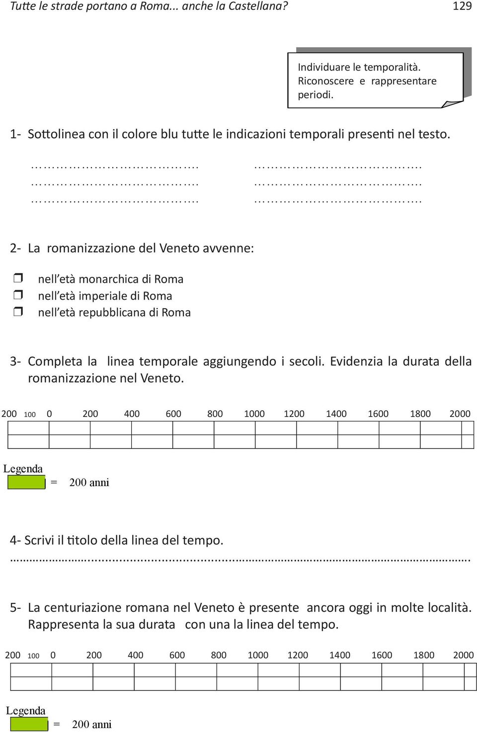 2- La omanizzazione del Veneto avvenne: nell età monachica di Roma nell età impeiale di Roma nell età epubblicana di Roma 3- Completa la linea tempoale aggiungendo i secoli.