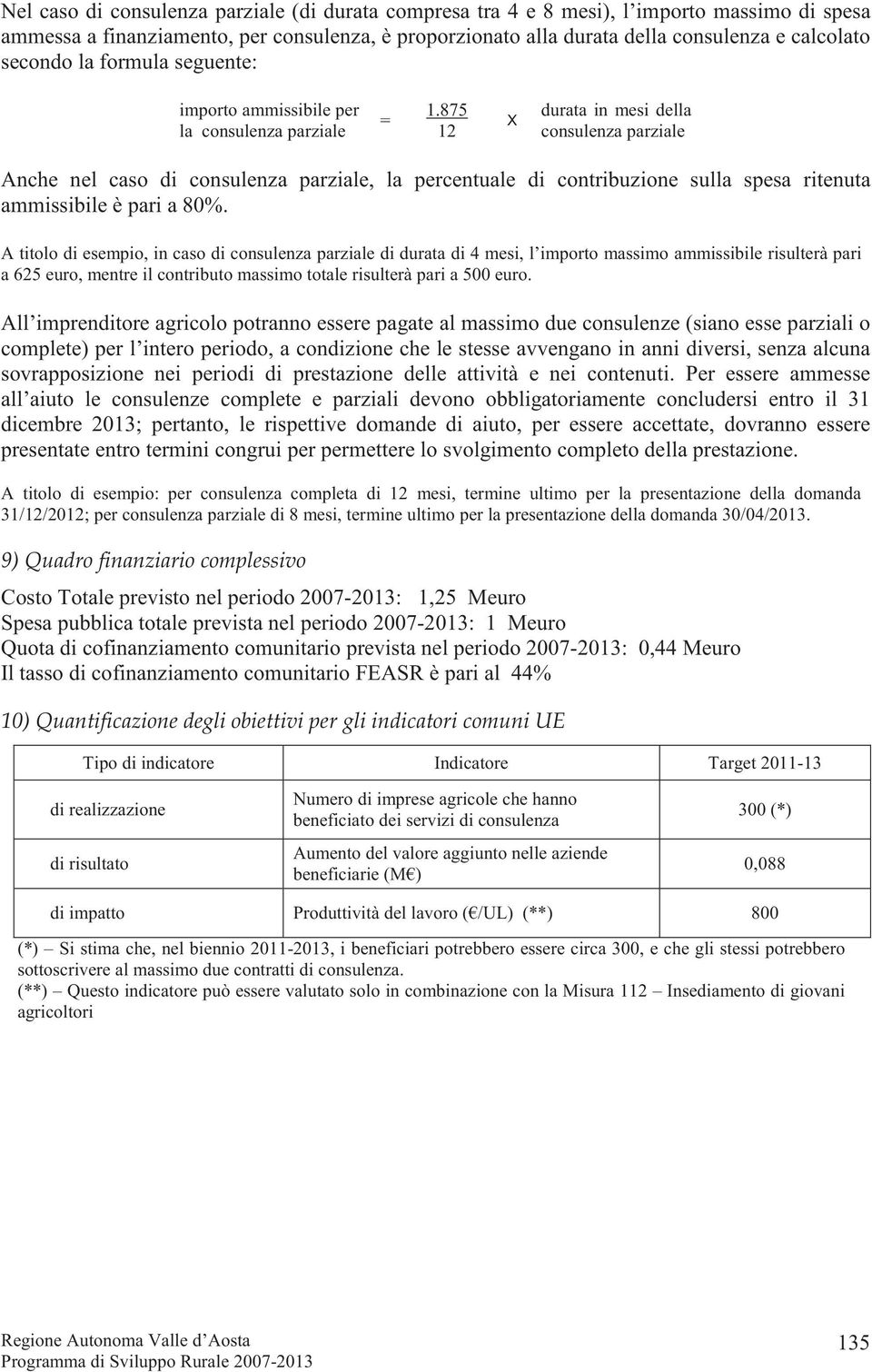 875 12 X durata in mesi della consulenza parziale Anche nel caso di consulenza parziale, la percentuale di contribuzione sulla spesa ritenuta ammissibile è pari a 80%.