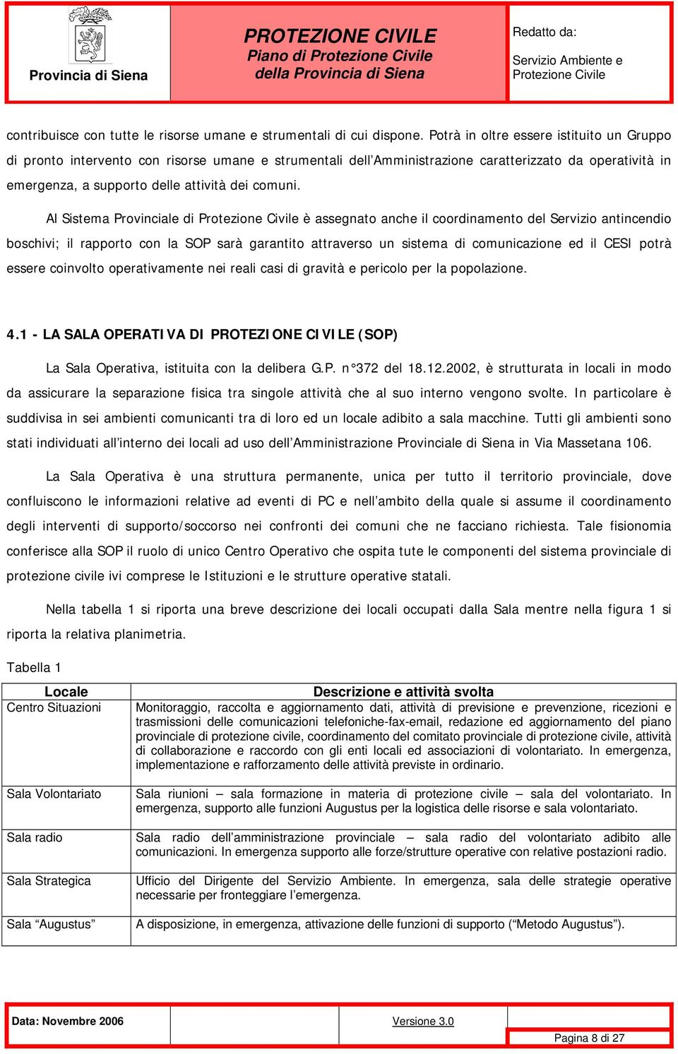 Al Sistema Provinciale di è assegnato anche il coordinamento del Servizio antincendio boschivi; il rapporto con la SOP sarà garantito attraverso un sistema di comunicazione ed il CESI potrà essere