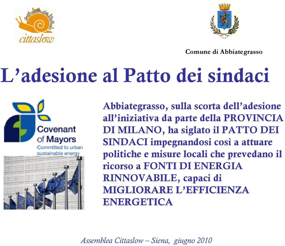 impegnandosi così a attuare politiche e misure locali che prevedano il ricorso