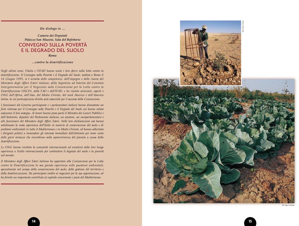Il Convegno sulla Povertà e il Degrado del Suolo, svoltosi a Roma il 16 Giugno 1995, si è avvalso delle competenze, dell impegno e delle risorse del Ministero degli Affari Esteri italiano, della