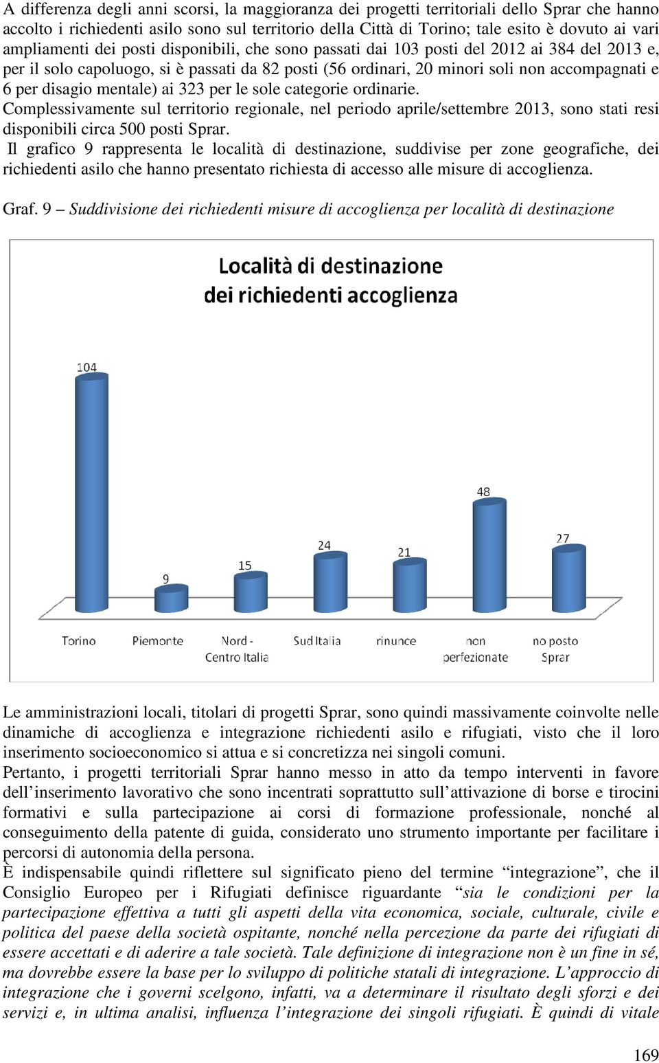 disagio mentale) ai 323 per le sole categorie ordinarie. Complessivamente sul territorio regionale, nel periodo aprile/settembre 2013, sono stati resi disponibili circa 500 posti Sprar.