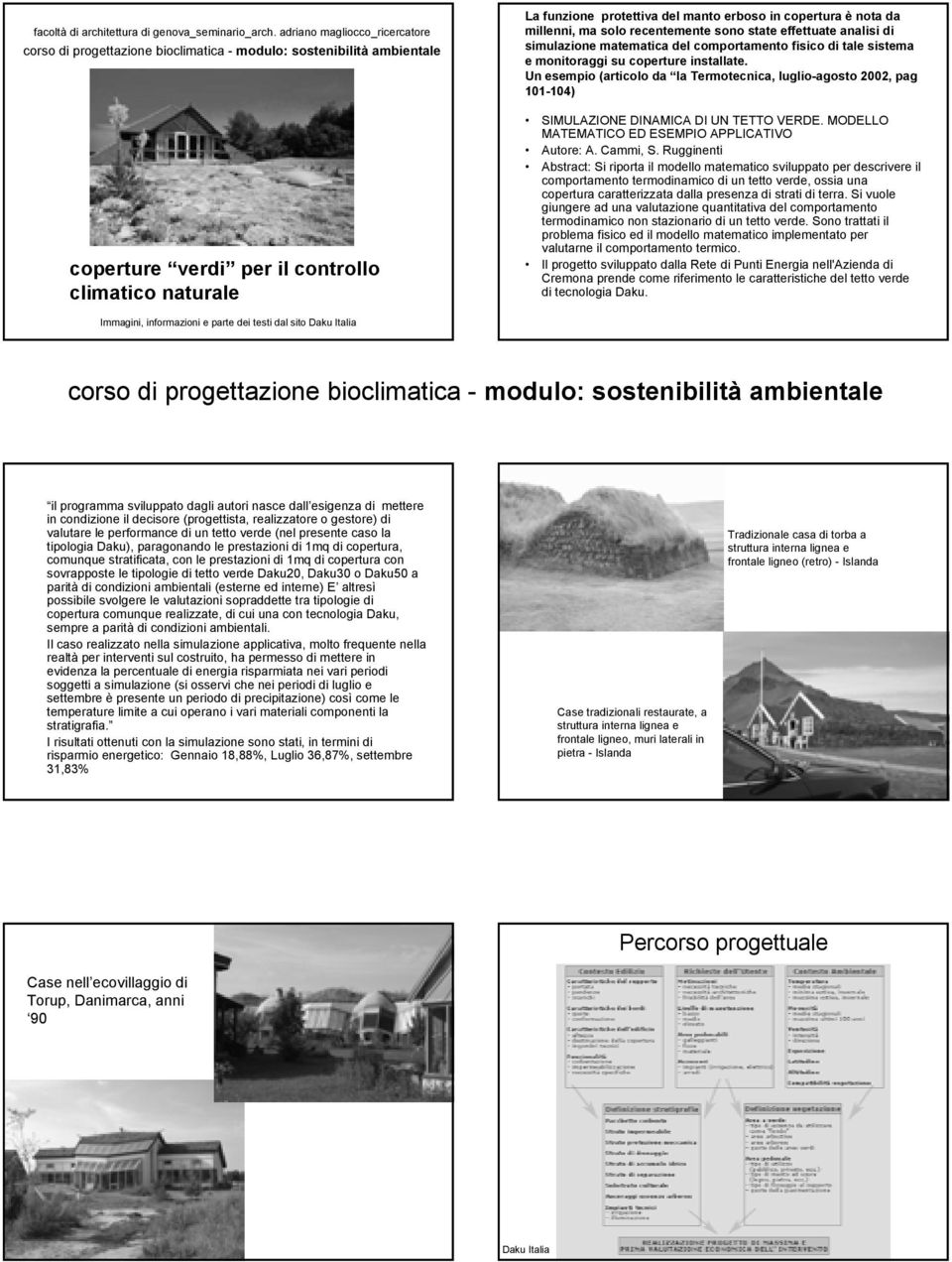 analisi di simulazione matematica del comportamento fisico di tale sistema e monitoraggi su coperture installate.