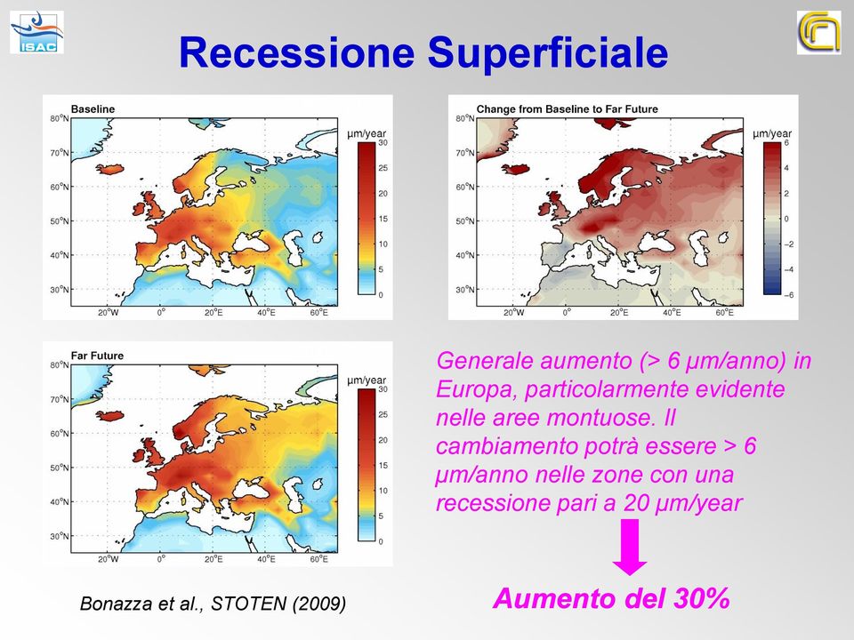 Il cambiamento potrà essere > 6 µm/anno nelle zone con una