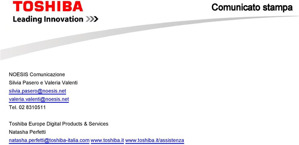 02 8310511 Toshiba Europe Digital Products & Services Natasha