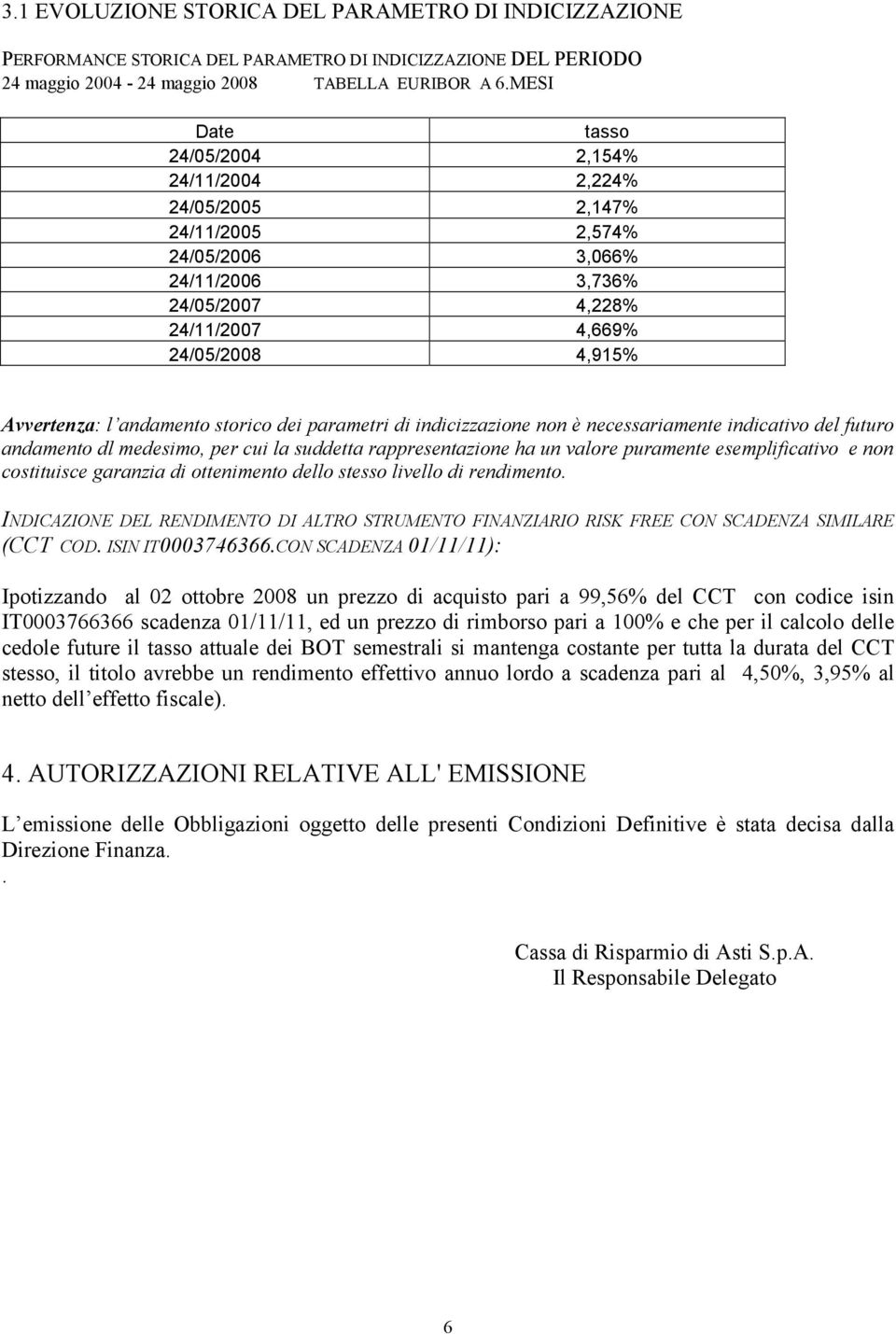 andamento storico dei parametri di indicizzazione non è necessariamente indicativo del futuro andamento dl medesimo, per cui la suddetta rappresentazione ha un valore puramente esemplificativo e non