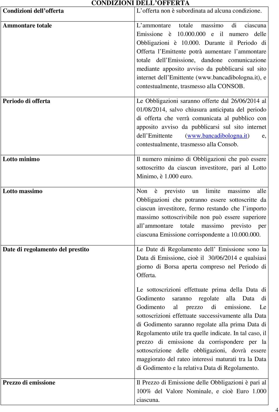 bancadibologna.it), e contestualmente, trasmesso alla CONSOB.