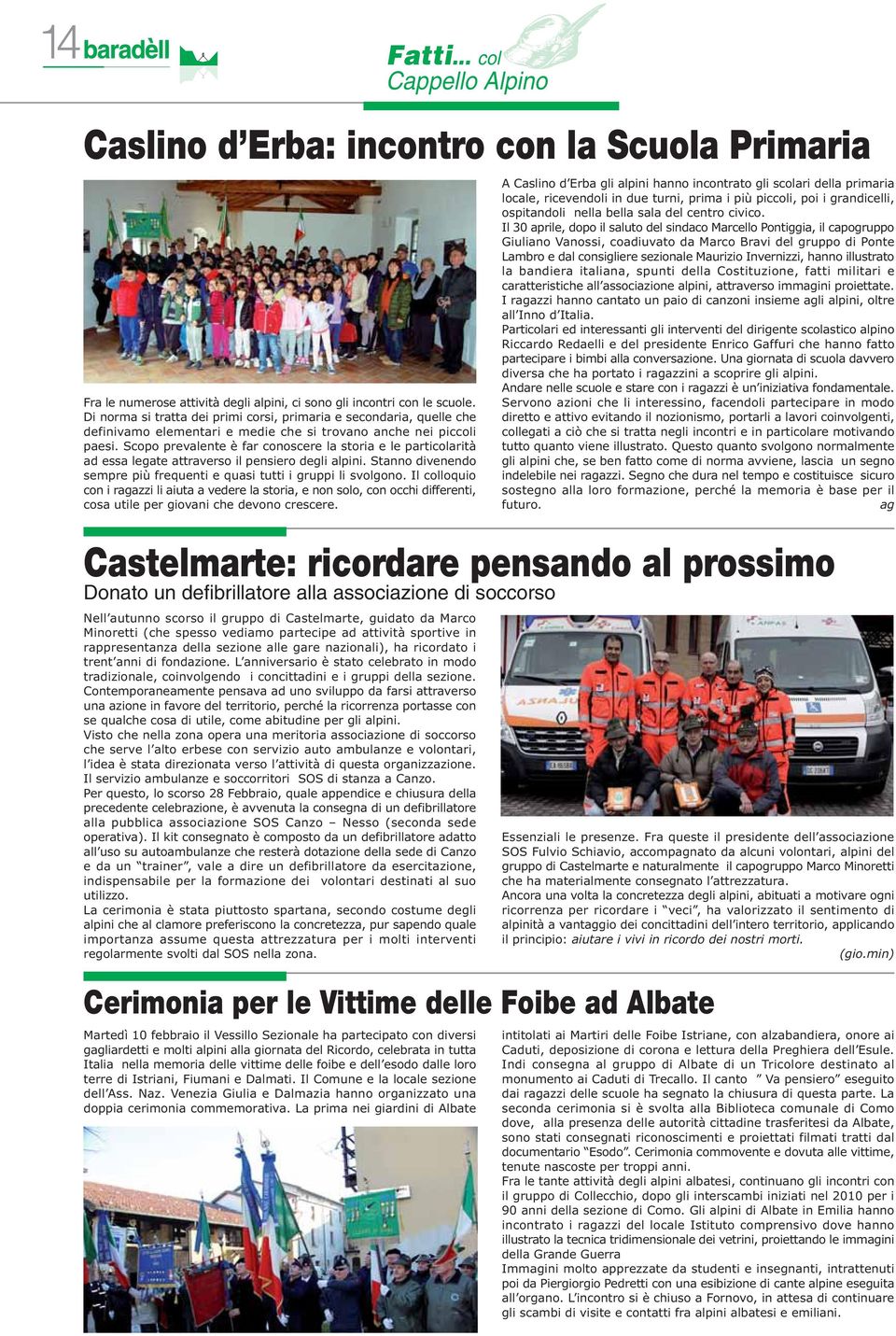 Primaria Castelmarte: ricordare pensando al prossimo