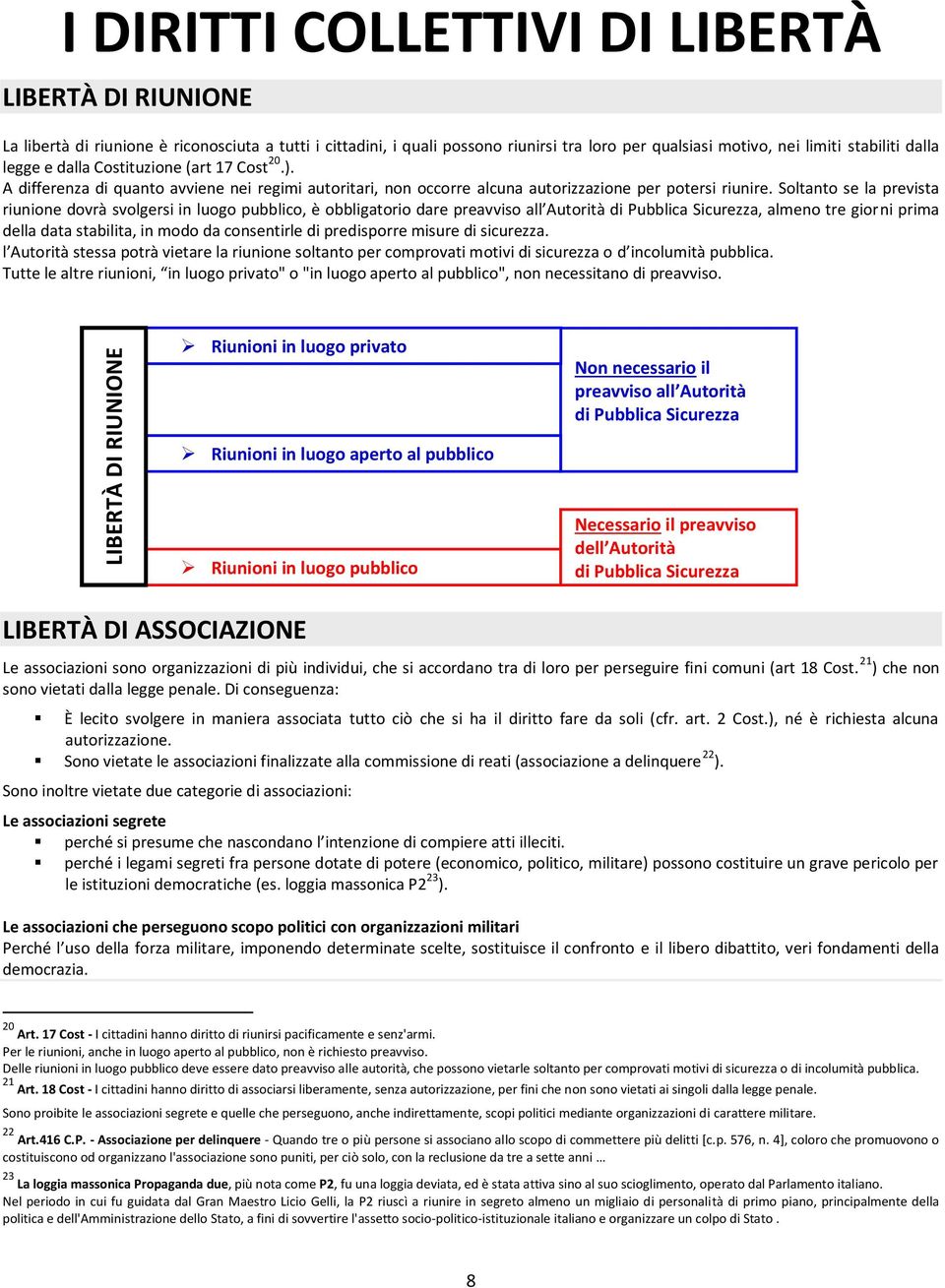 Soltanto se la prevista riunione dovrà svolgersi in luogo pubblico, è obbligatorio dare preavviso all Autorità di Pubblica Sicurezza, almeno tre giorni prima della data stabilita, in modo da