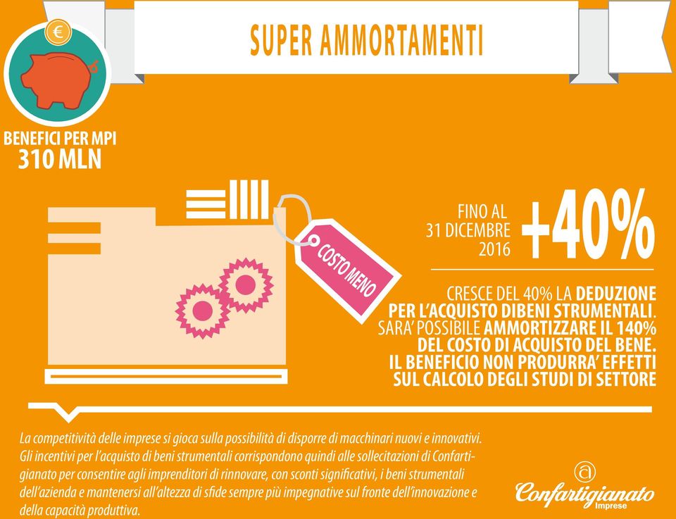 IL BENEFICIO NON PRODURRA EFFETTI SUL CALCOLO DEGLI STUDI DI SETTORE La competitività delle imprese si gioca sulla possibilità di disporre di macchinari nuovi e innovativi.