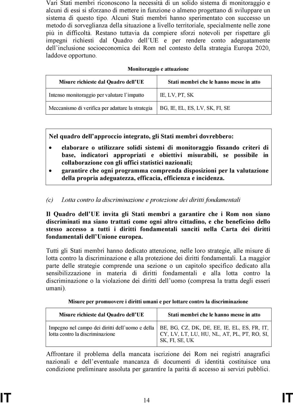 Restano tuttavia da compiere sforzi notevoli per rispettare gli impegni richiesti dal Quadro dell UE e per rendere conto adeguatamente dell inclusione socioeconomica dei Rom nel contesto della