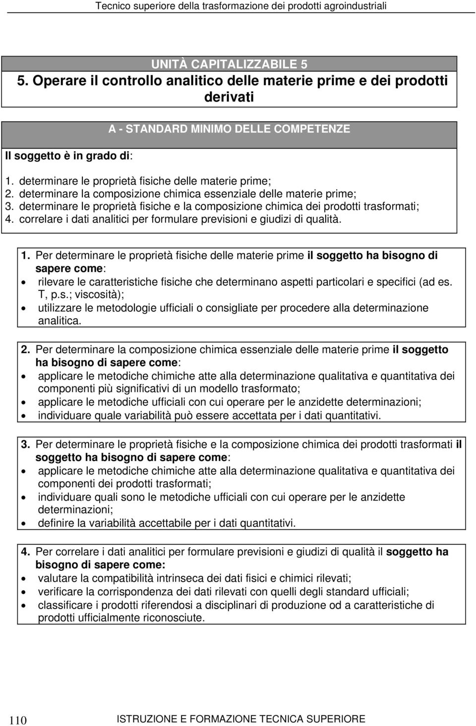 determinare le proprietà fisiche e la composizione chimica dei prodotti trasformati; 4. correlare i dati analitici per formulare previsioni e giudizi di qualità. 1.