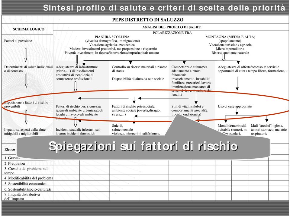 (MEDIA E ALTA) (spopolamento) Vocazione turistico / agricola Microimprenditoria Risorsa ambiente naturale Determinanti di salute individuali o di contesto Adeguatezza di infrastrutture (viaria, ), di