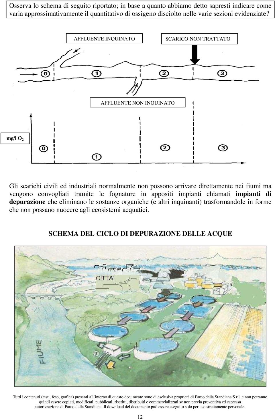 AFFLUENTE INQUINATO SCARICO NON TRATTATO AFFLUENTE NON INQUINATO mg/l O 2 Gli scarichi civili ed industriali normalmente non possono arrivare direttamente