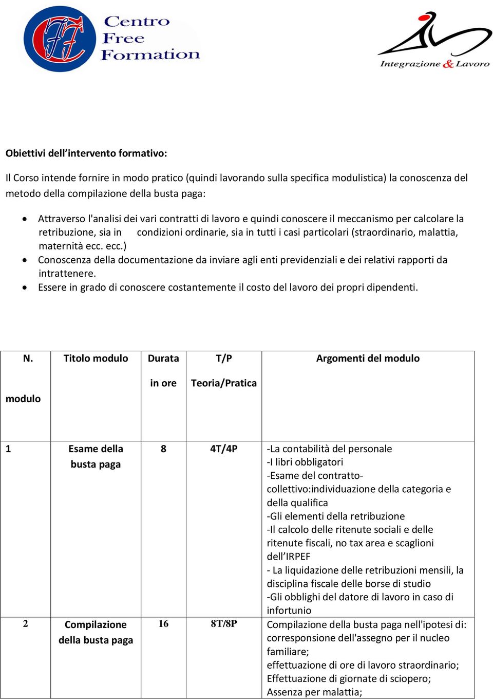 ecc. ecc.) Conoscenza della documentazione da inviare agli enti previdenziali e dei relativi rapporti da intrattenere.