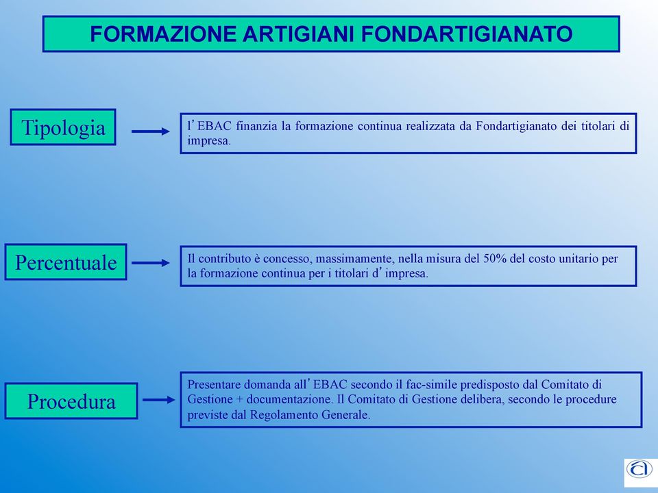 Il contributo è concesso, massimamente, nella misura del 50% del costo unitario per la formazione continua per i