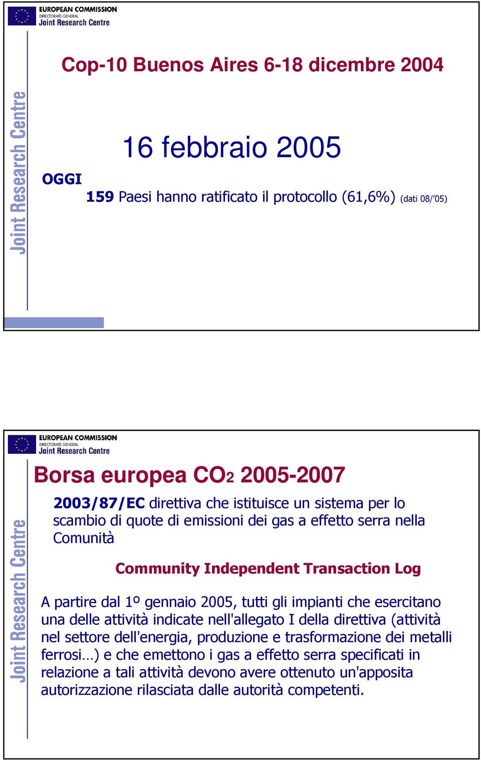 gennaio 2005, tutti gli impianti che esercitano una delle attività indicate nell'allegato I della direttiva (attività nel settore dell'energia, produzione e trasformazione