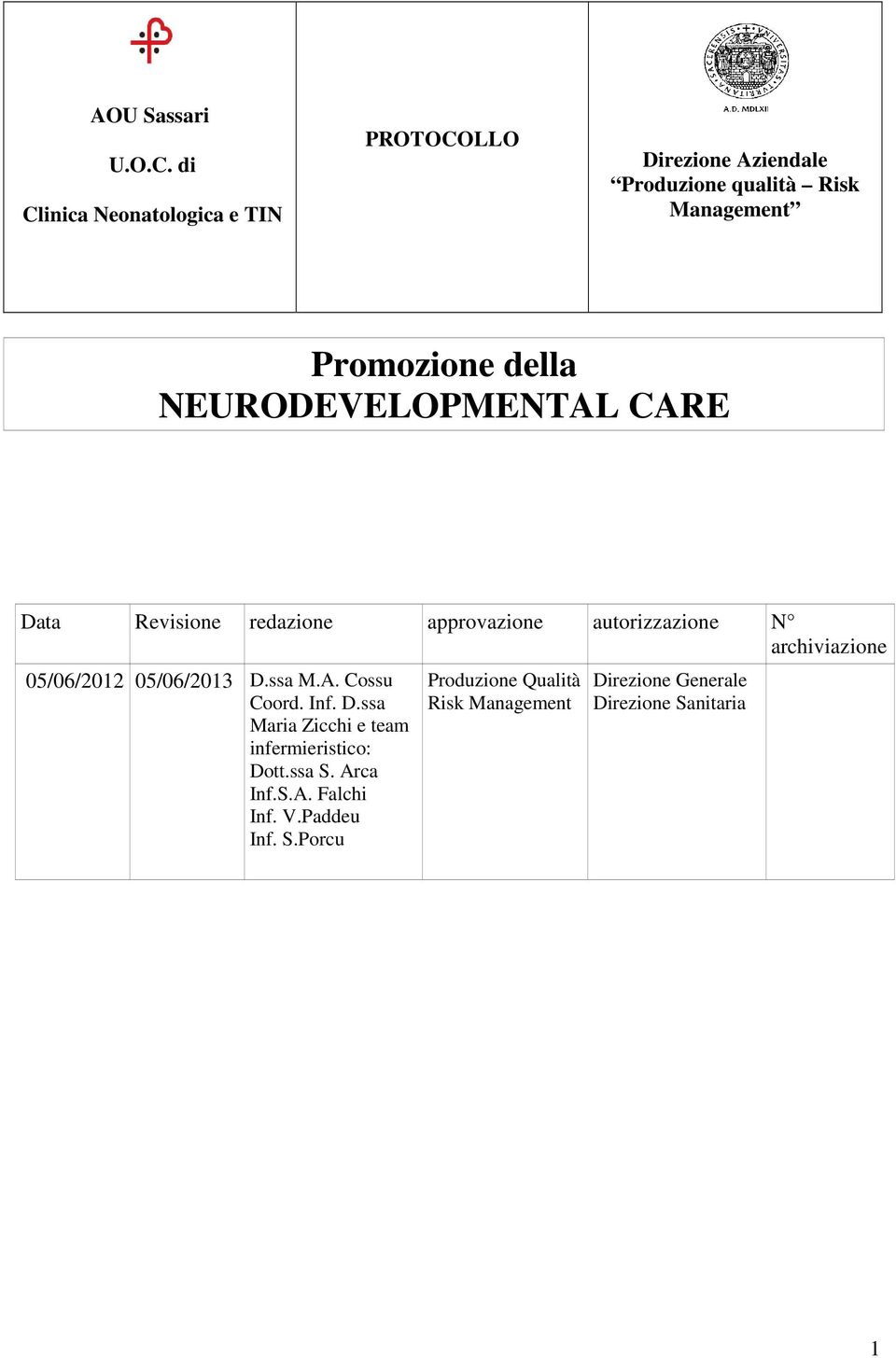 ssa M.A. Cossu Coord. Inf. D.ssa Maria Zicchi e team infermieristico: Dott.ssa S.