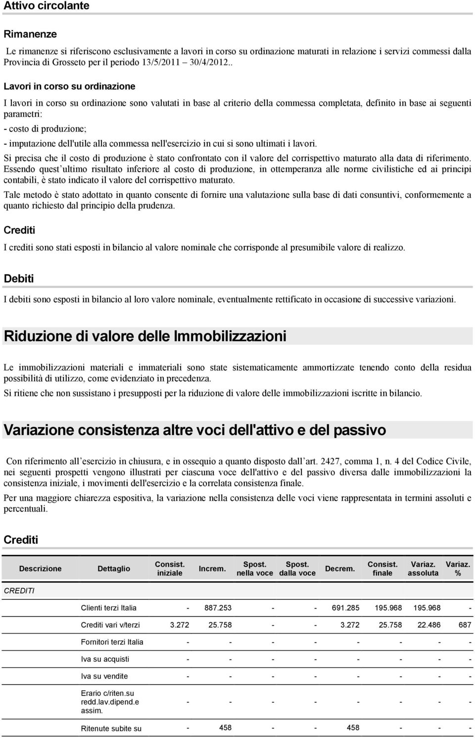 . Lavori in corso su ordinazione I lavori in corso su ordinazione sono valutati in base al criterio della commessa completata, definito in base ai seguenti parametri: - costo di produzione; -