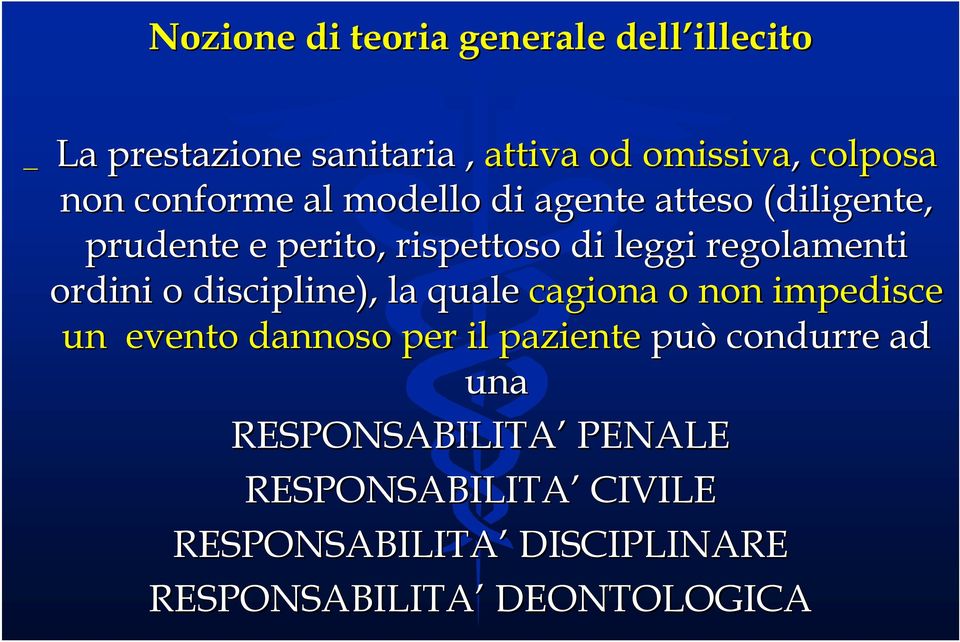 ordini o discipline), la quale cagiona o non impedisce un evento dannoso per il paziente può condurre