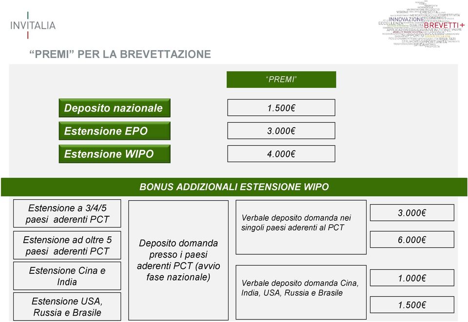 Estensione Cina e India Estensione USA, Russia e Brasile Deposito domanda presso i paesi aderenti PCT (avvio fase