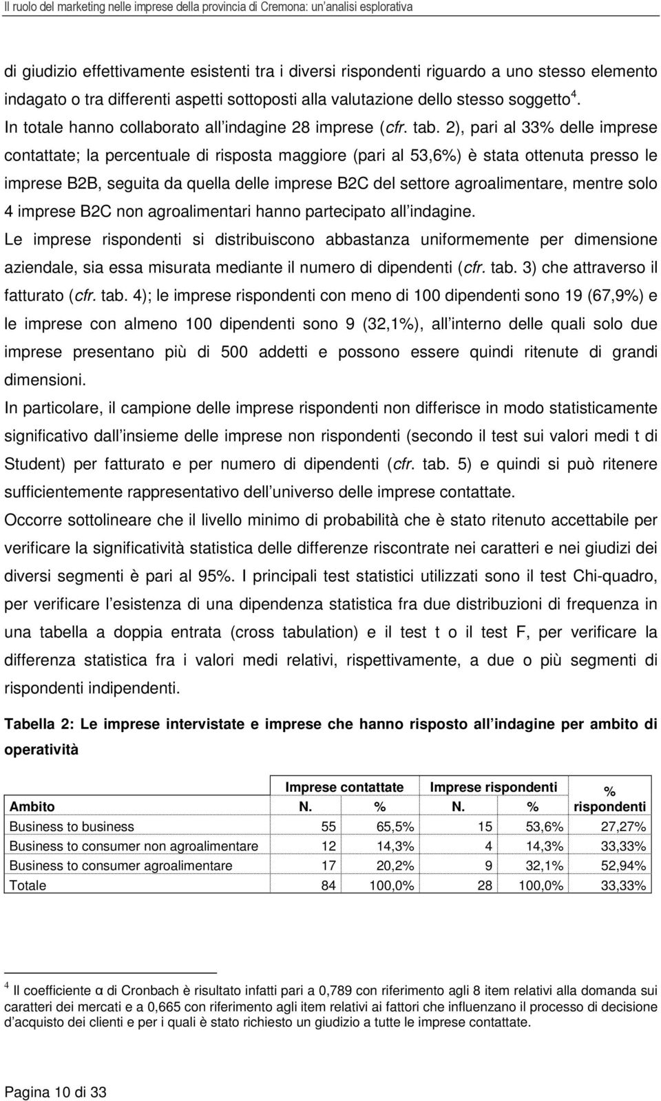 2), pari al 33% delle imprese contattate; la percentuale di risposta maggiore (pari al 53,6%) è stata ottenuta presso le imprese B2B, seguita da quella delle imprese B2C del settore agroalimentare,