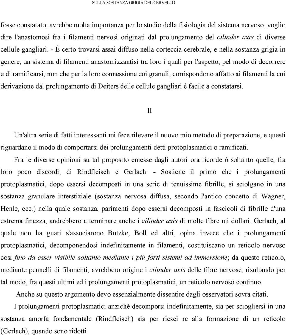 - È certo trovarsi assai diffuso nella corteccia cerebrale, e nella sostanza grigia in genere, un sistema di filamenti anastomizzantisi tra loro i quali per l'aspetto, pel modo di decorrere e di